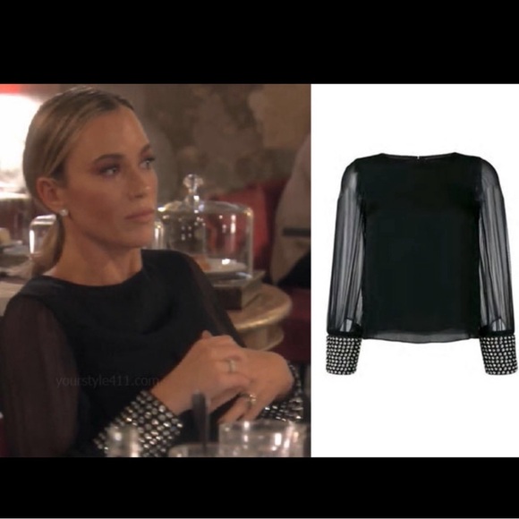 Alice + Olivia Vix Embellished Cuff Silk Blouse - Picture 4 of 11